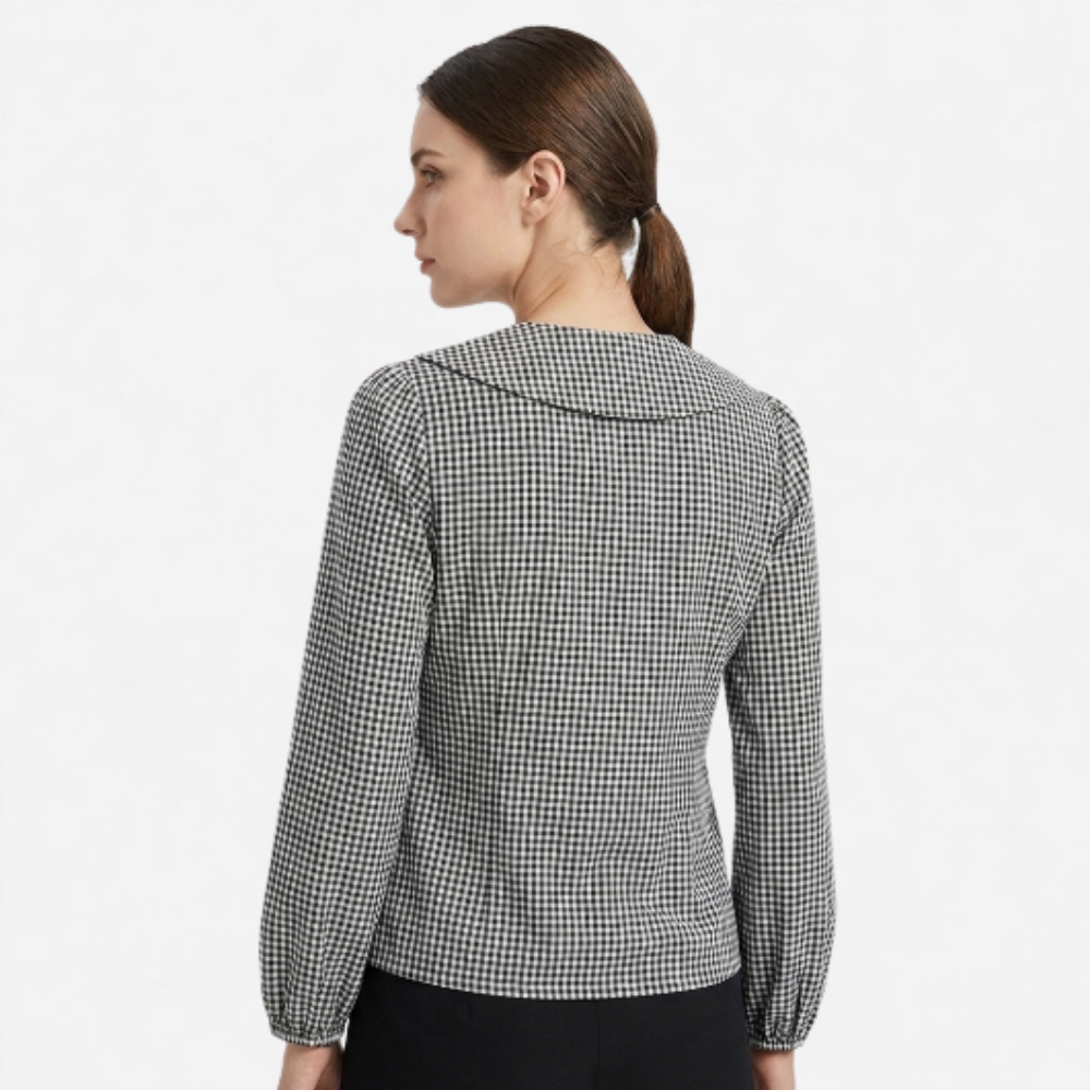 OLDMONEYLOOK | Women’s Refined Plaid Tie Neck Shirt