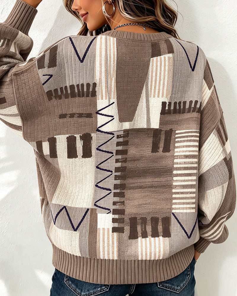 Color Block Checkered Crew Neck Sweatshirt