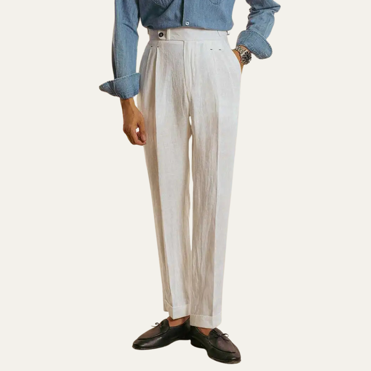 The Brianza Men’s Vintage High Waist Linen Dress Trousers