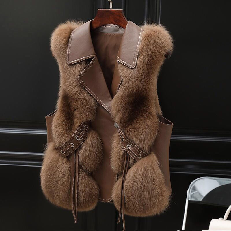 Ebba | Women's Short Faux Fur Gilet with Stylish Lapel Collar