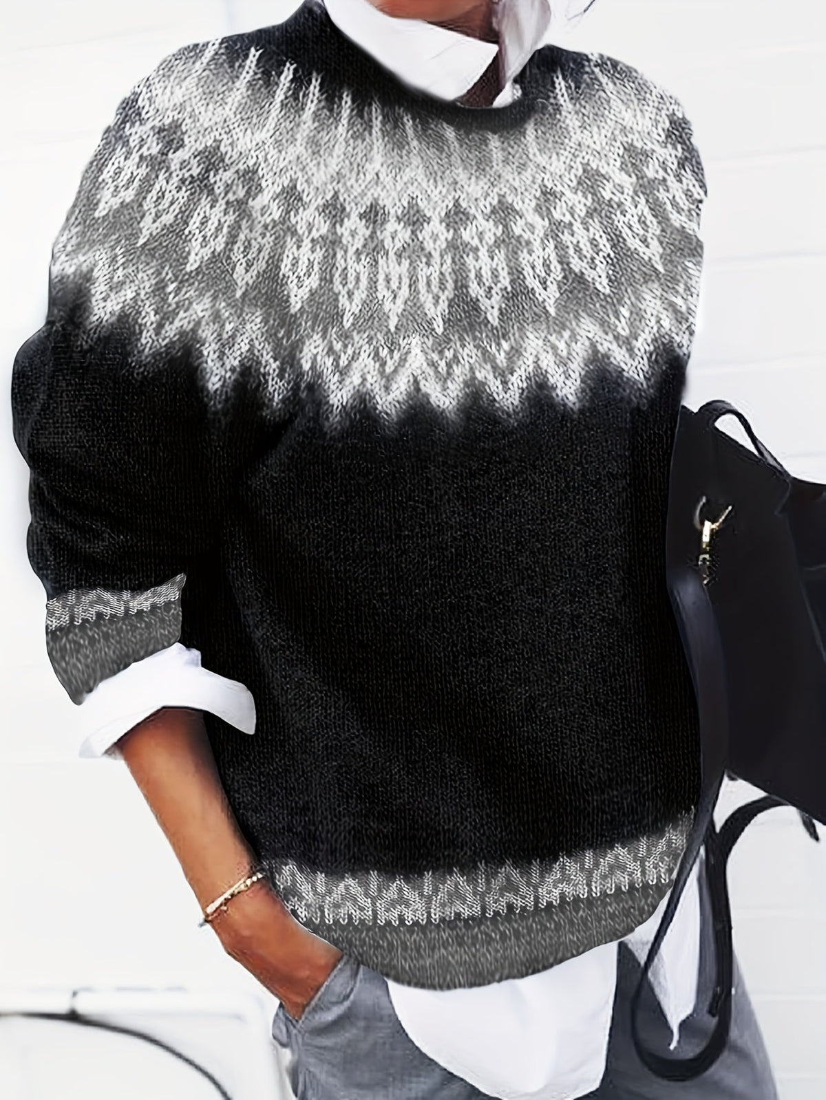 Sylvia | Cozy Chunky Jacquard Round Neck Knit Sweater