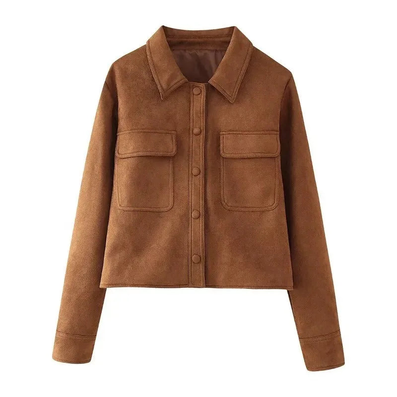 Suede Jacket for Women with Chest Pockets