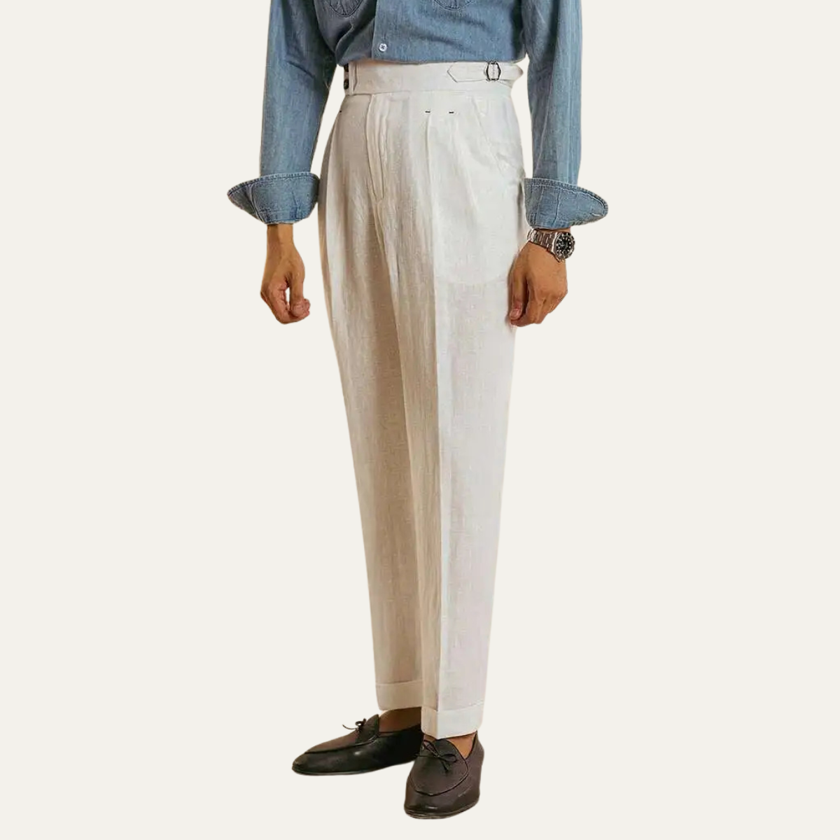 The Brianza Men’s Vintage High Waist Linen Dress Trousers