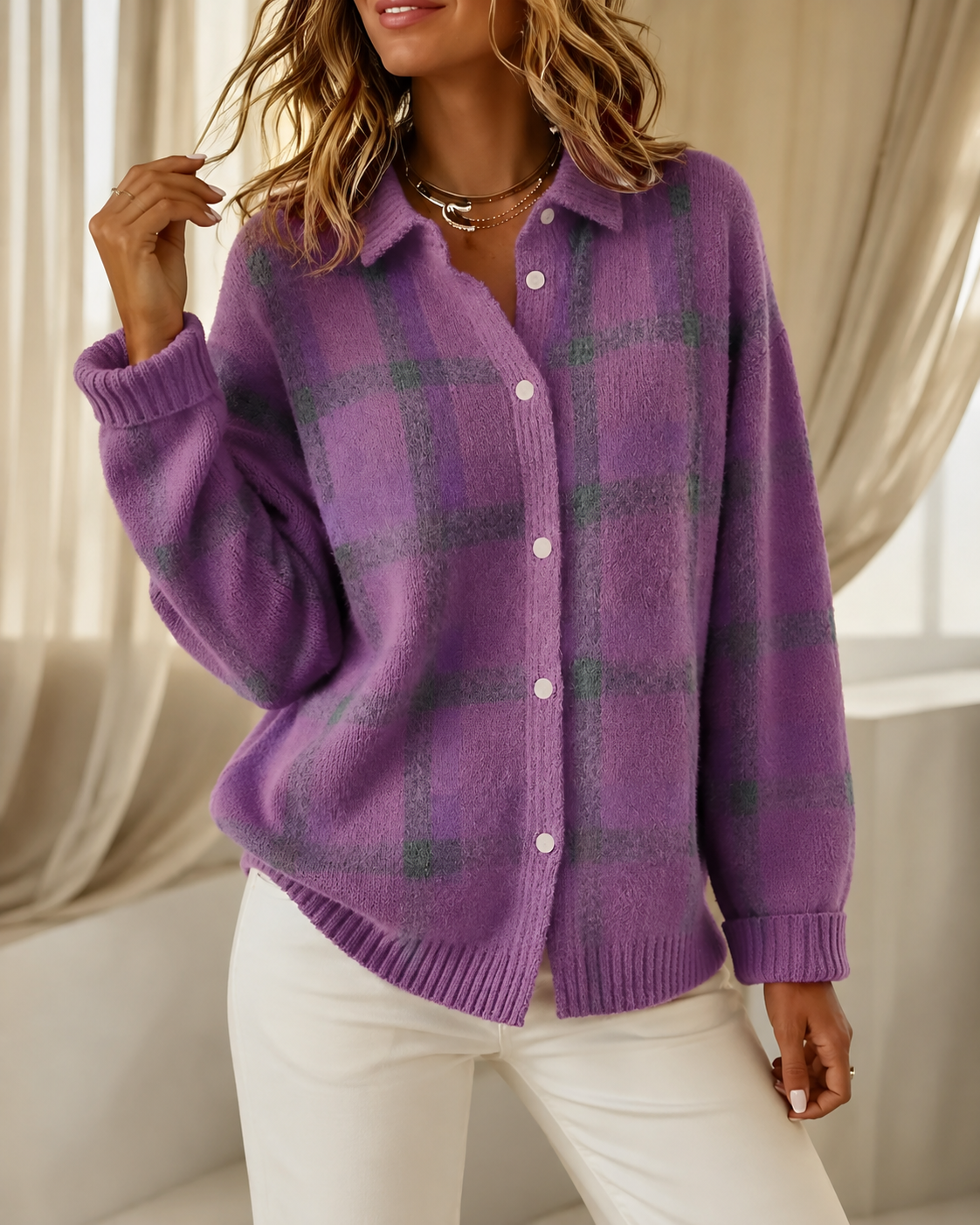 Tesa | Plaid Knit Cardigan