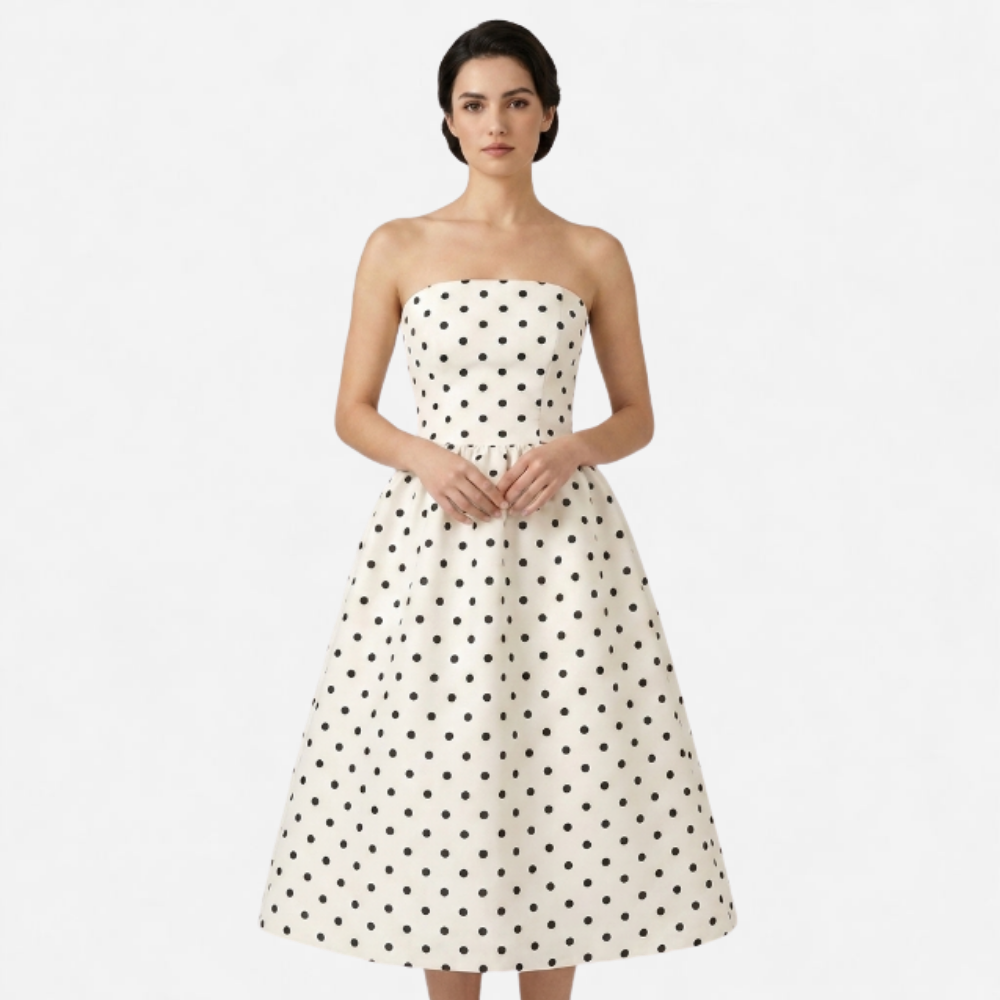 OLDMONEYLOOK | Women’s Refined Black Midi Dress with Polka Dots