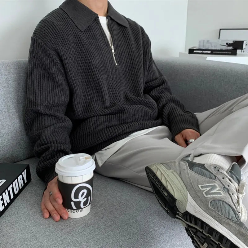 Classic Knitted Zip Jumper for Men with Relaxed Fit