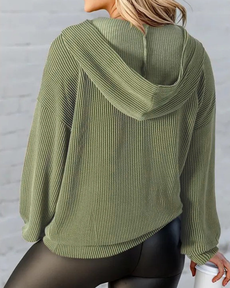 Casual Striped Hooded Sweatshirt with Pockets