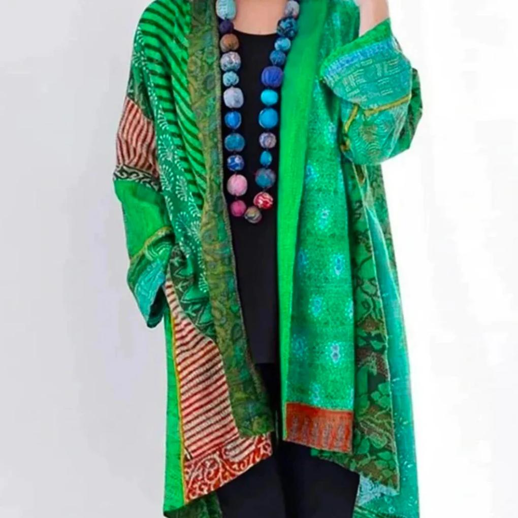 Multicolored Printed Open Front Kimono for Women