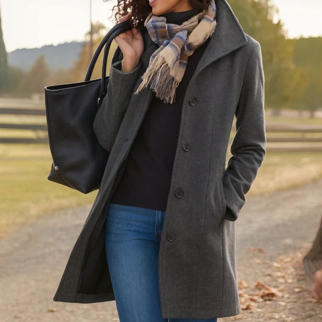 Women's Classic Straight Coat with Button Detail