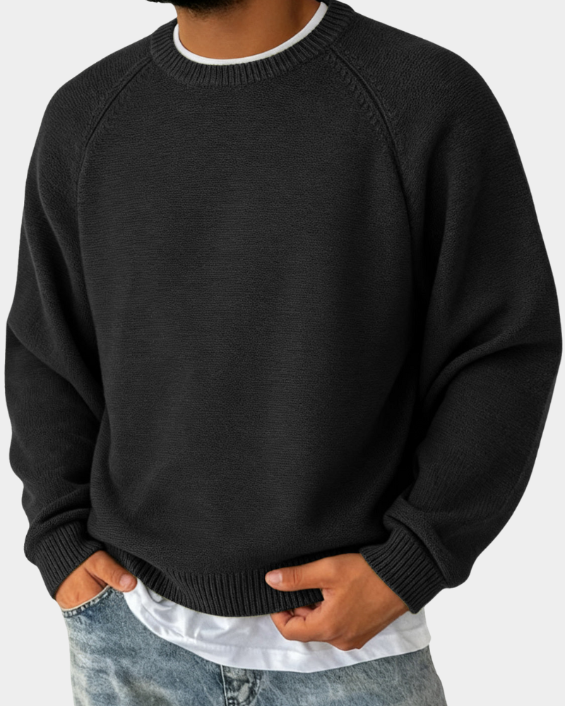 Men's Loose Fit Round Neck Pullover with Long Sleeves and Ribbed Cuffs