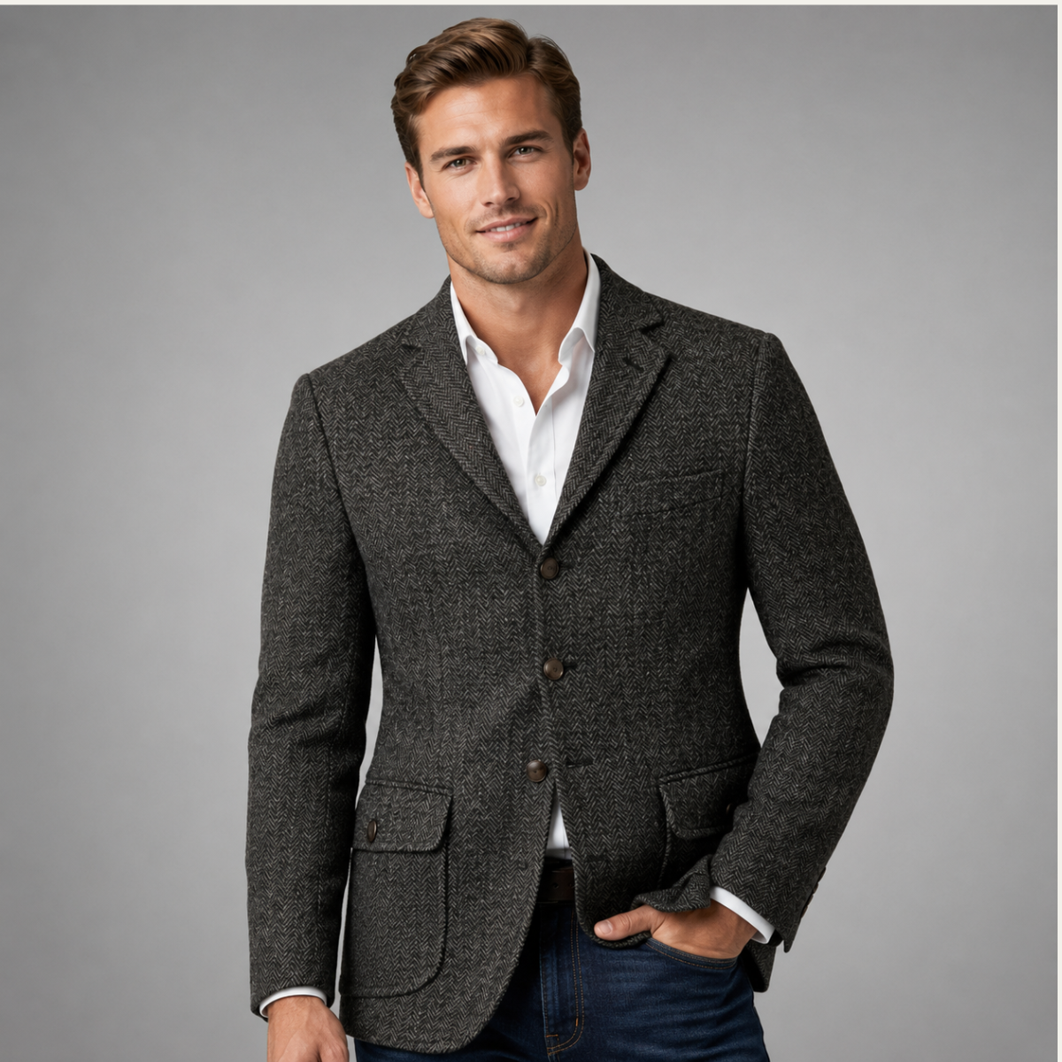 The Siena Men’s Single Breasted Fishbone Tweed Blazer Jacket