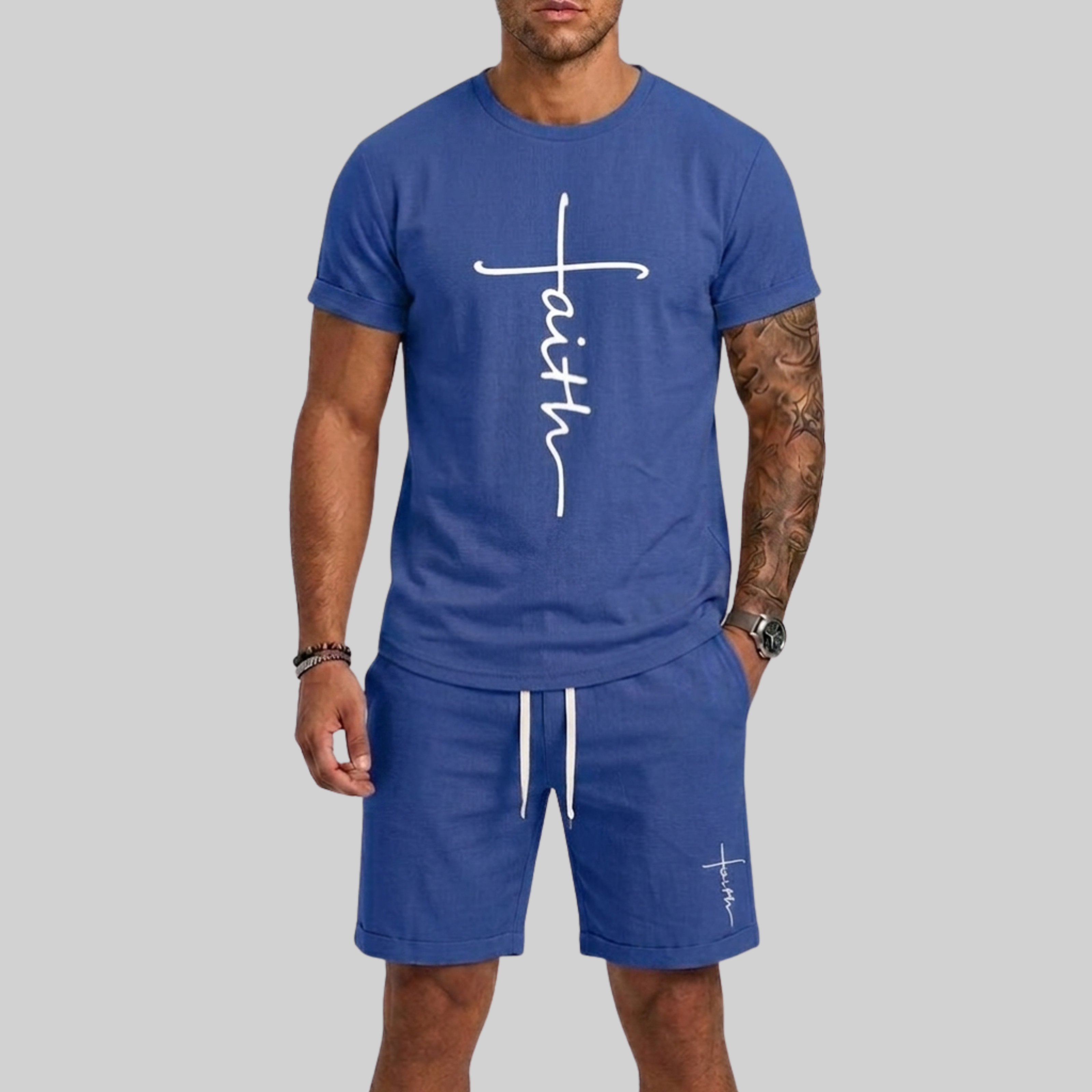Men's Sports Set with T-Shirt and Shorts featuring 3D Print