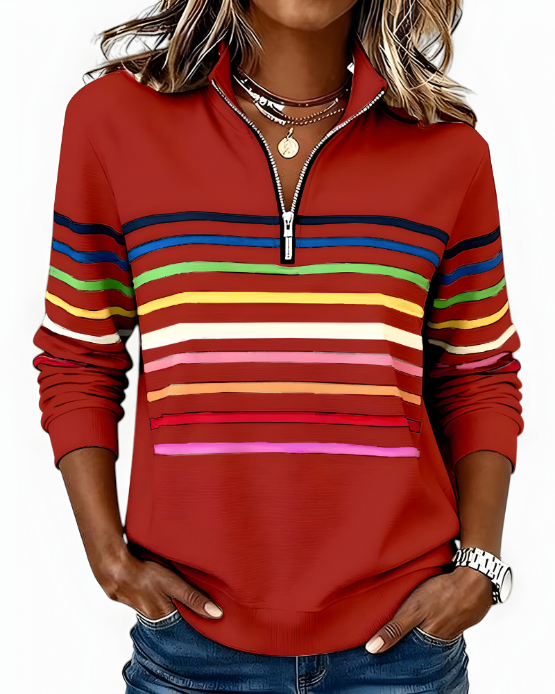 Kira | Cozy Striped Zip-Up Sweater
