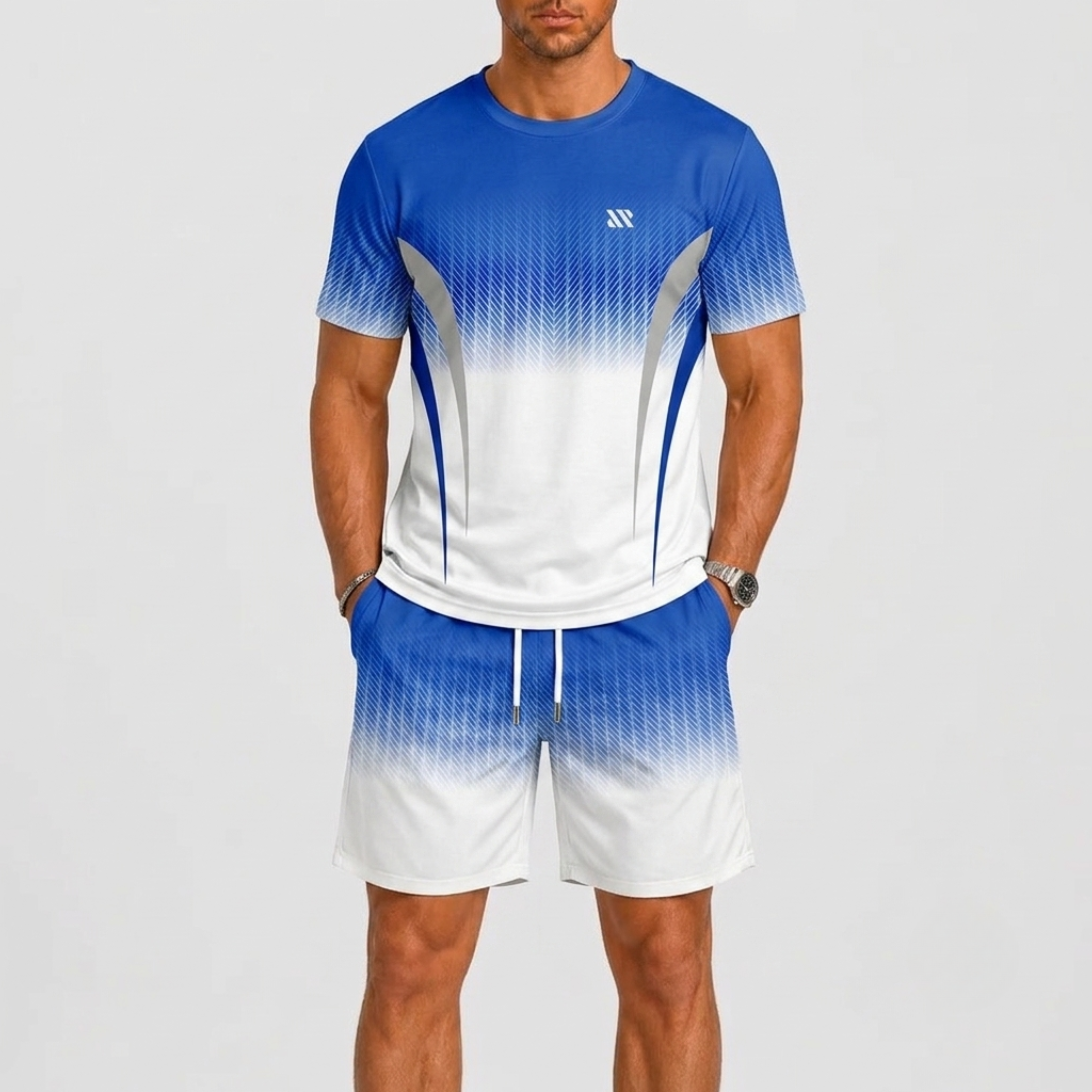 Men's Summer Set with T-Shirt and Printed Shorts