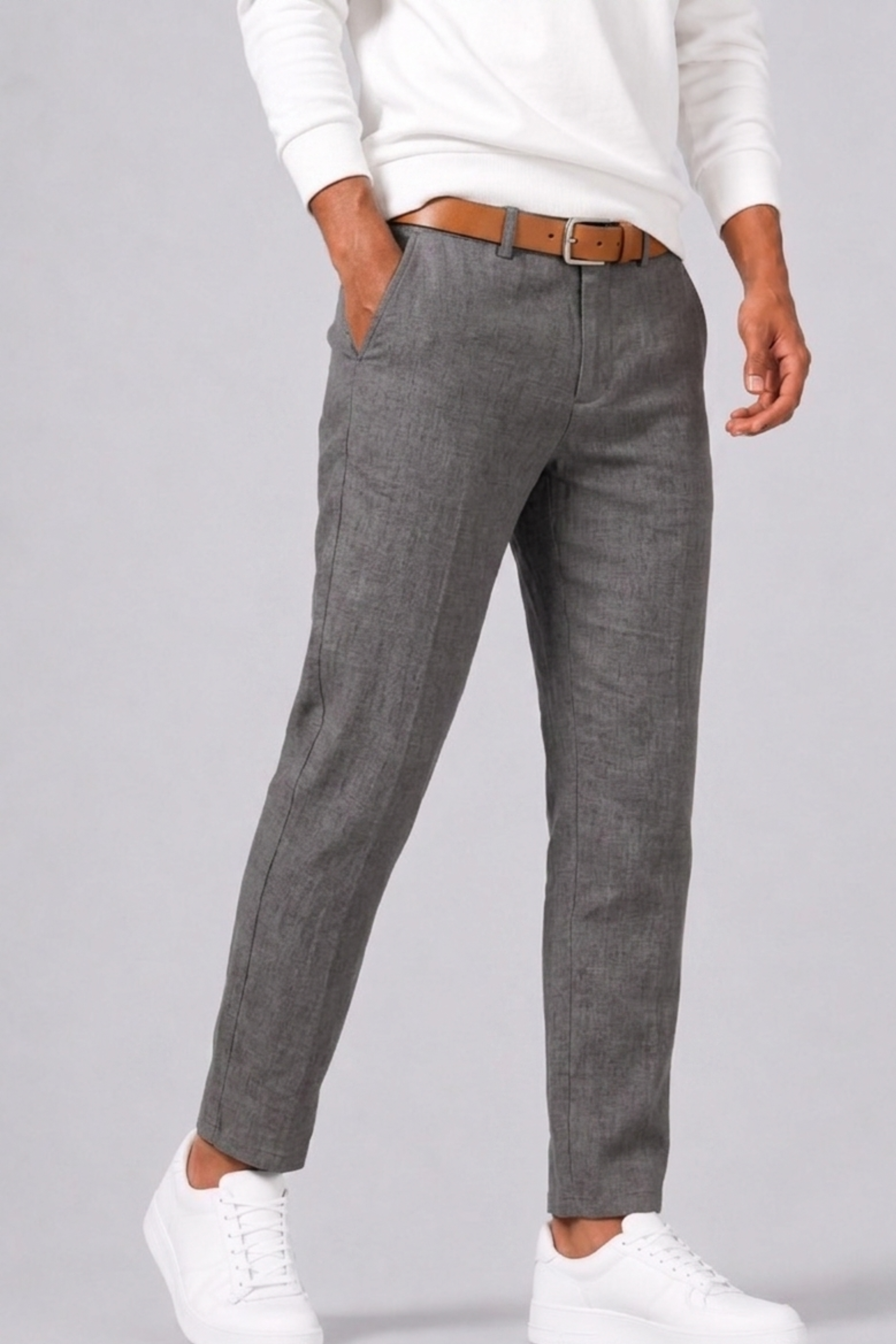 Men's Linen Trousers with Straight Cut and Side Pockets