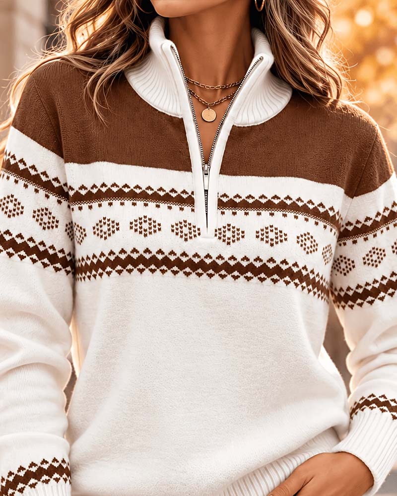 Relaxed Fit Half-Zip Stand Collar Pullover