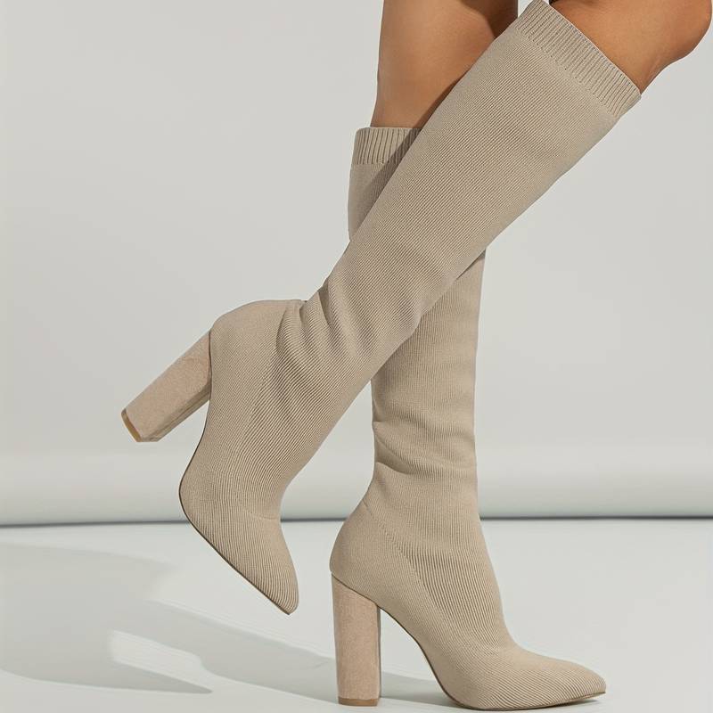 Knee-High Sock Fit Boots for Women with Pointed Toe