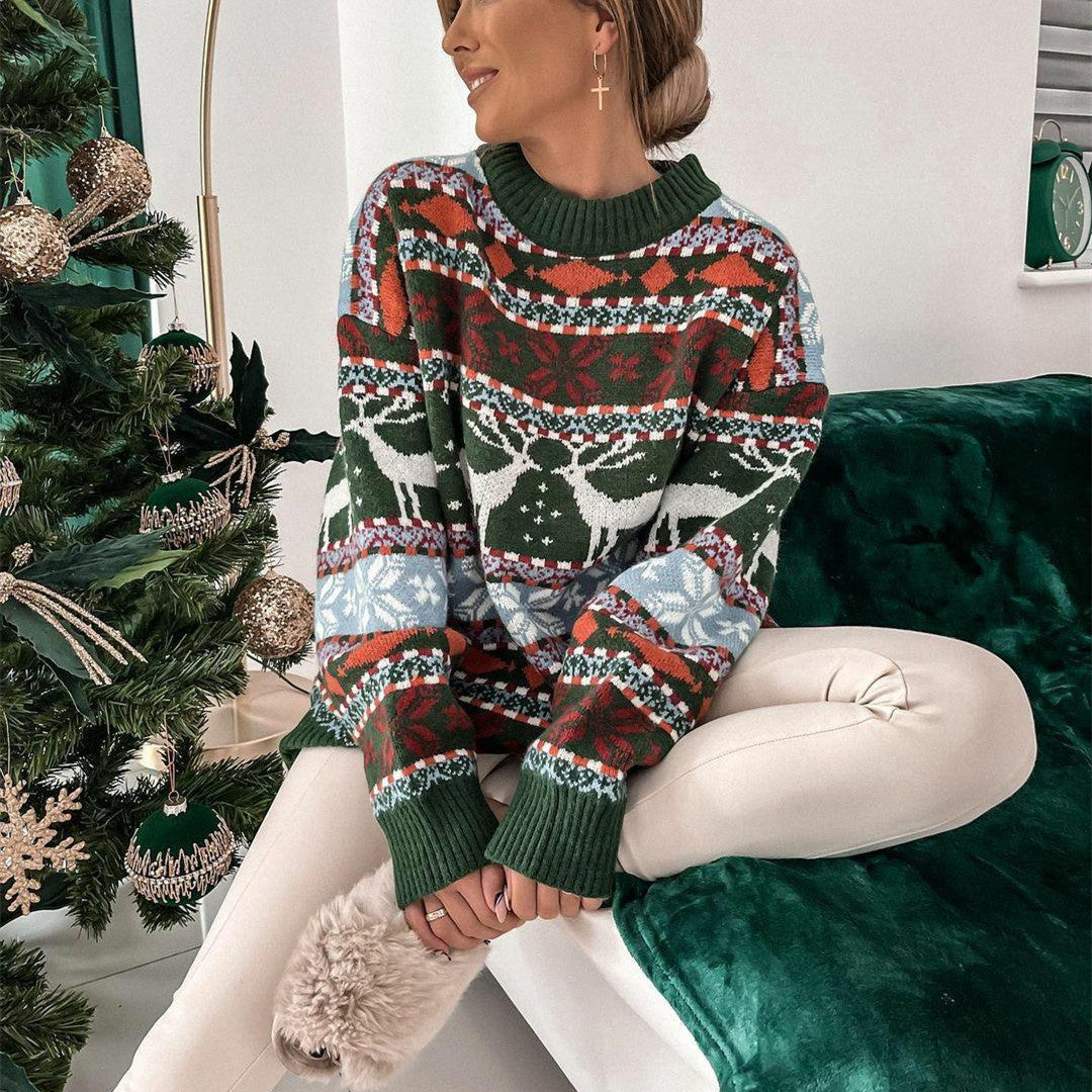 Emma | Women's Loose Fit Knitted Christmas Jumper with Jacquard Design