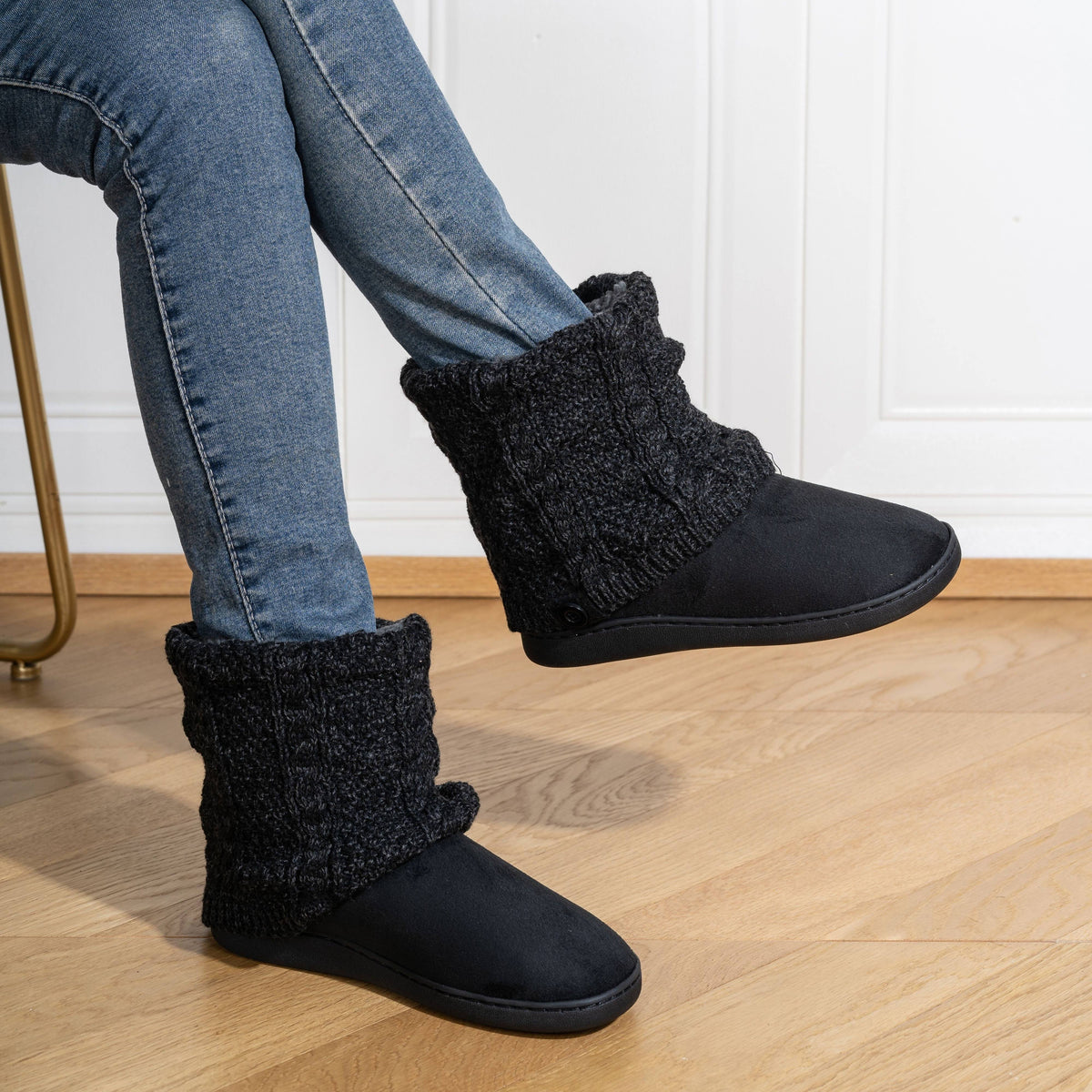 Marnah | Cozy Knit-Cuff Slippers