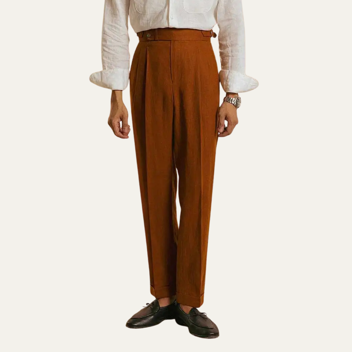 The Brianza Men’s Vintage High Waist Linen Dress Trousers