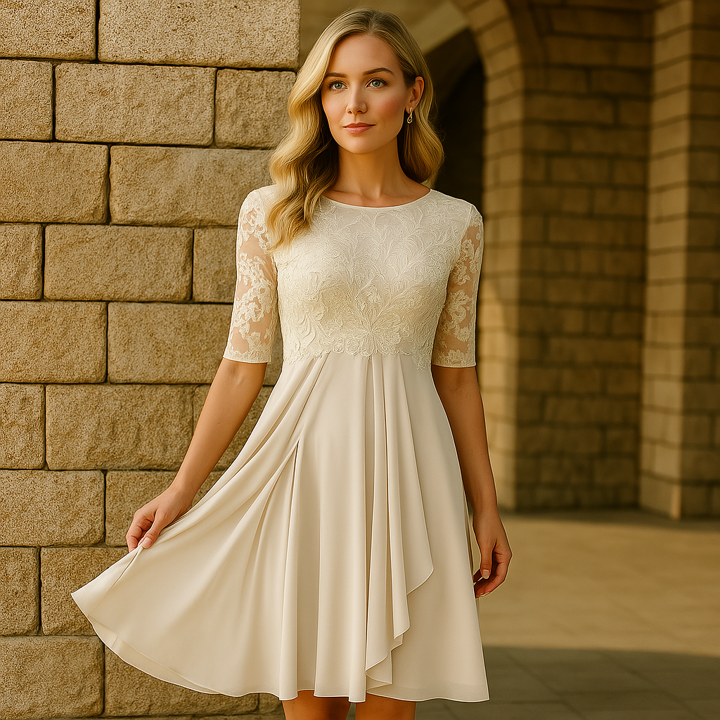 Elegant Dress with Three-Quarter Sleeves for Evening Parties