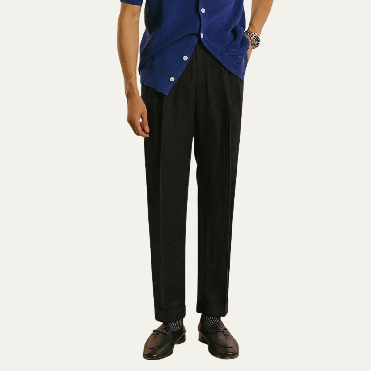 The Brianza Men’s Vintage High Waist Linen Dress Trousers
