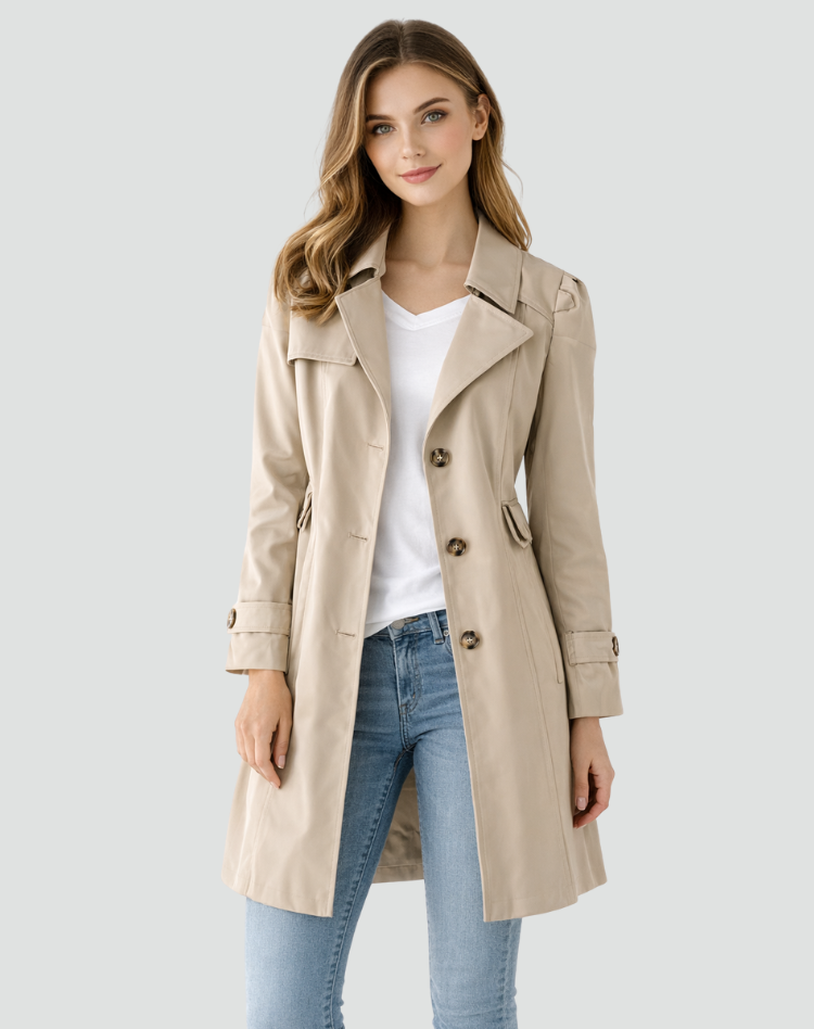 Trench Coat Ladies Slim Fit Lightweight Classic Collar with Lapels