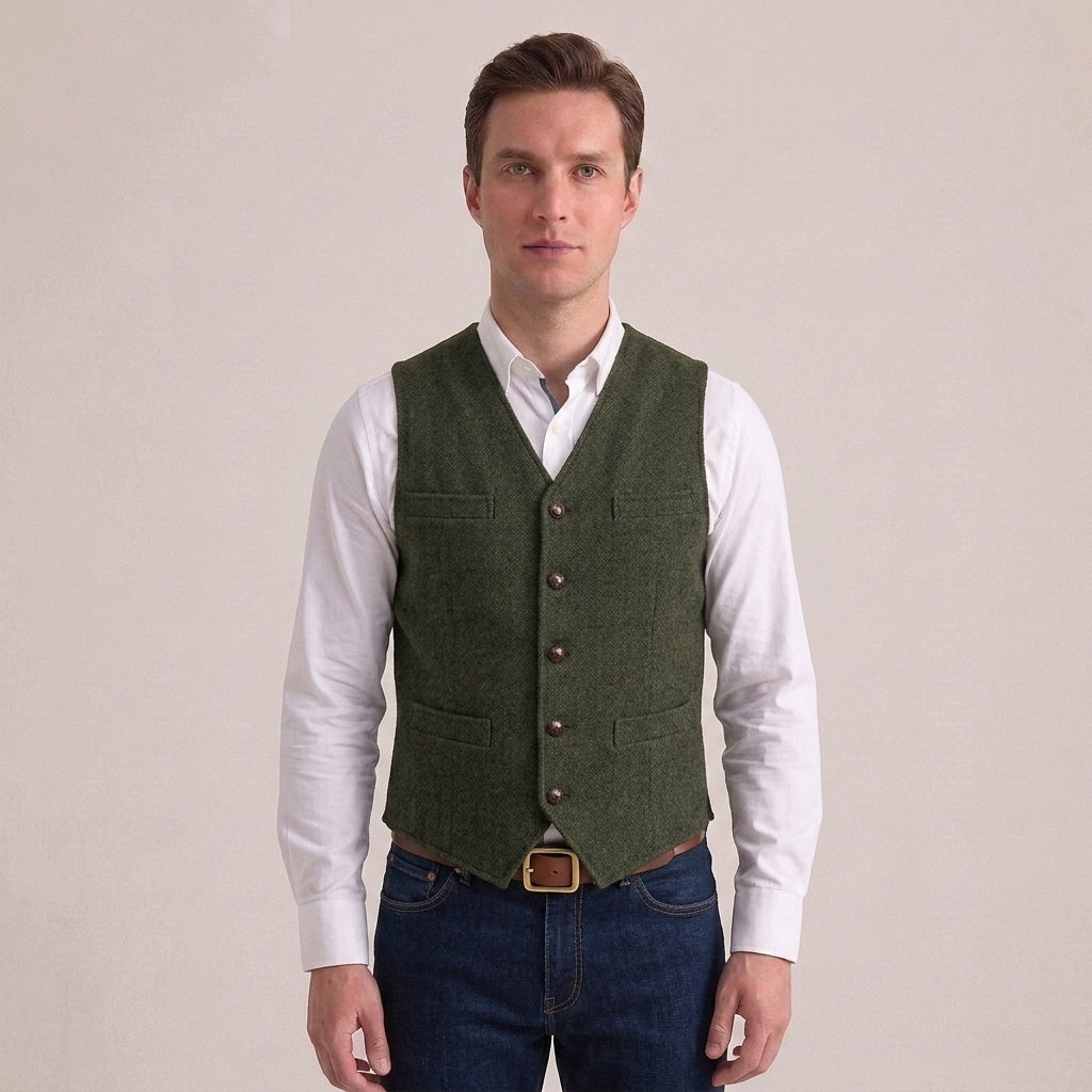 Knitted sleeveless jumper with V-neck and regular fit for men