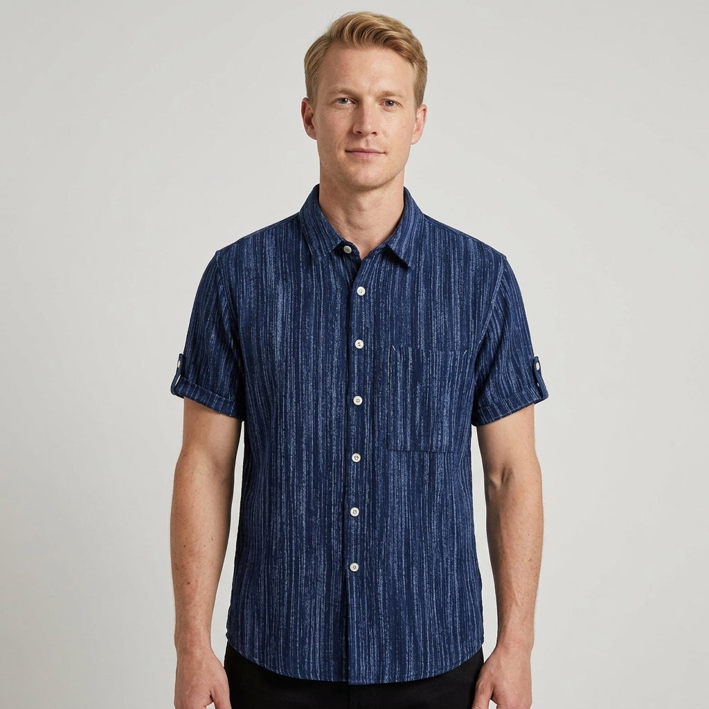 Shirt with Roll-Up Sleeves and Chest Pocket for Men