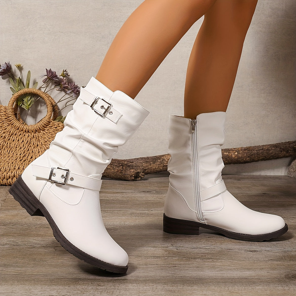 Margaux | Mid-Calf Slouchy Buckle Boots