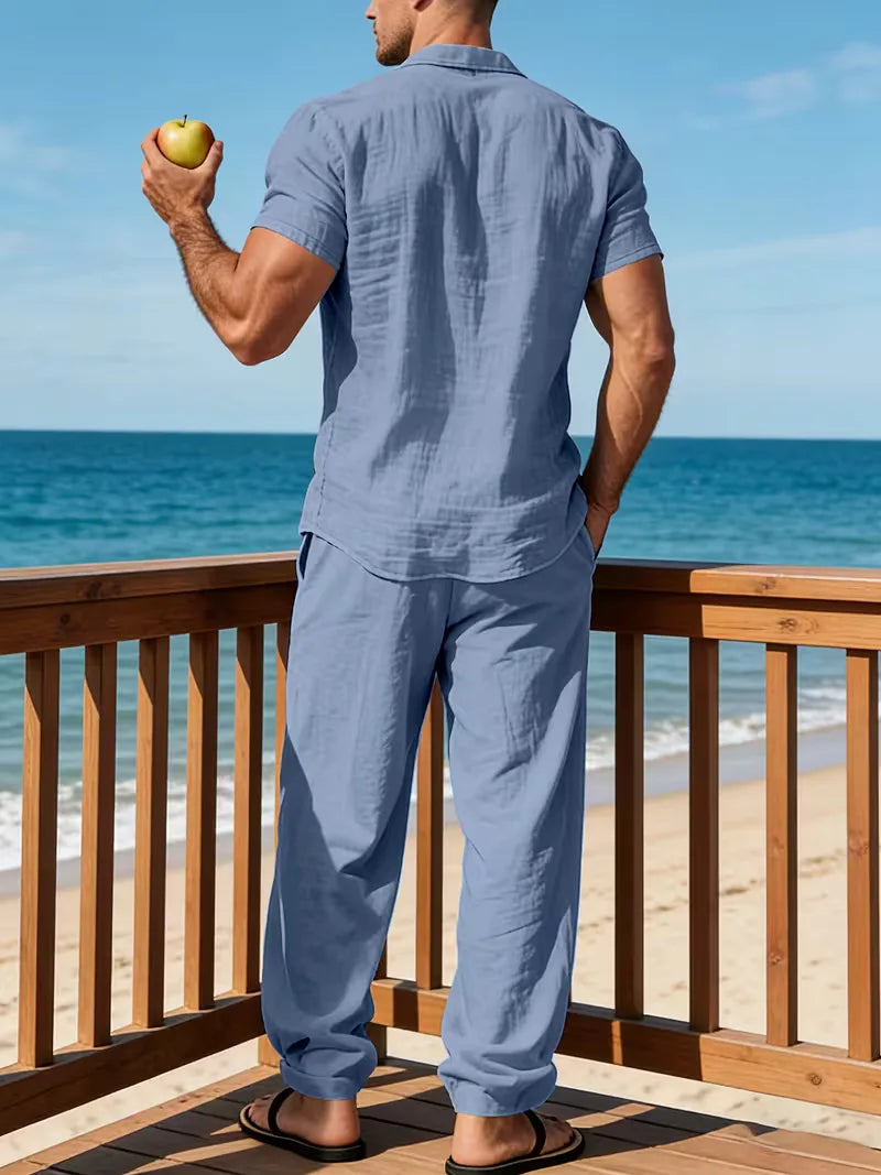 Two-Piece Summer Set with Wide Trousers for Men
