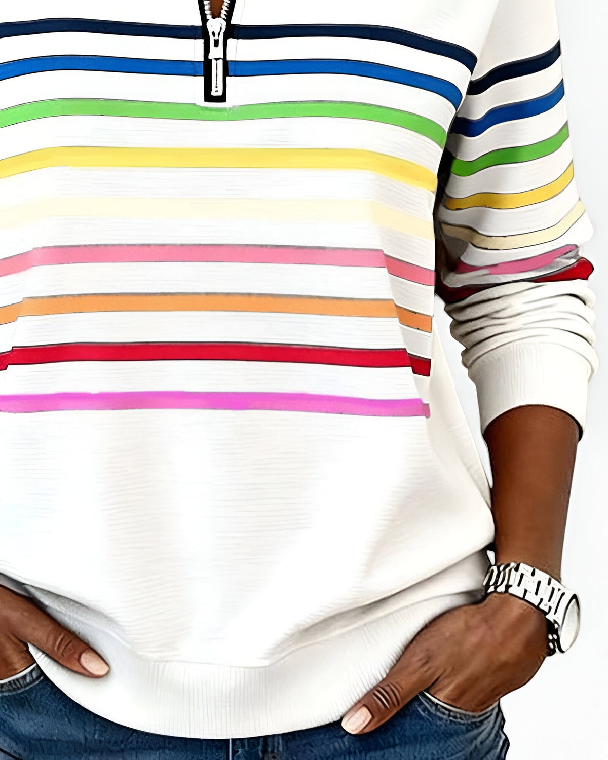 Kira | Cozy Striped Zip-Up Sweater