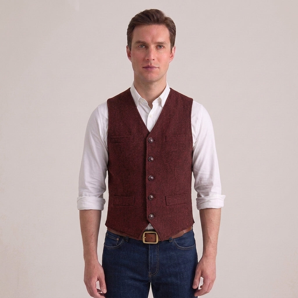 Knitted sleeveless jumper with V-neck and regular fit for men