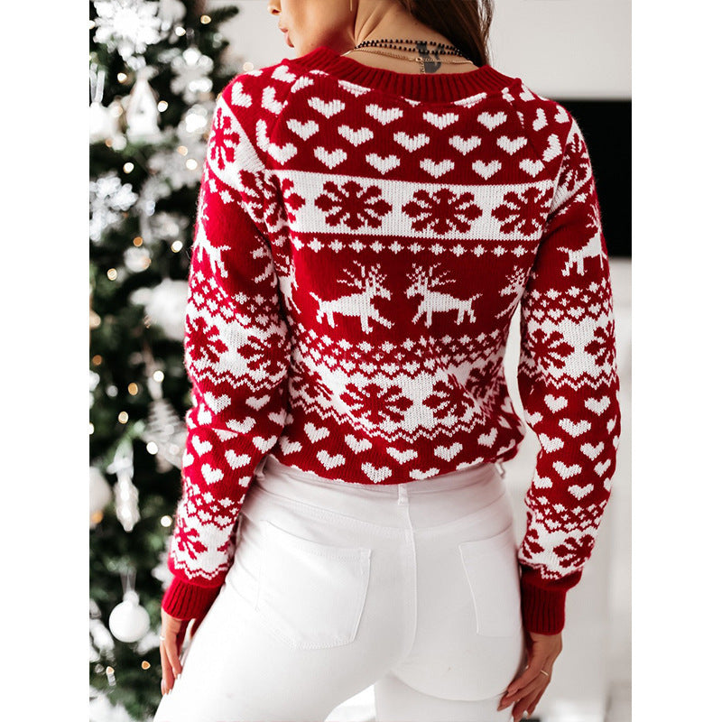 Karin | Women's Soft Jacquard Christmas Sweater with Reindeer and Snowflake Design