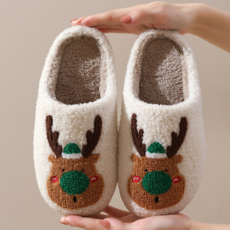Elsa Christmas Moose Pattern Slippers – Plush Lining and Non-Slip Design