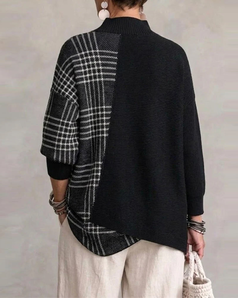 Loose Pullover with High Collar and Asymmetrical Design
