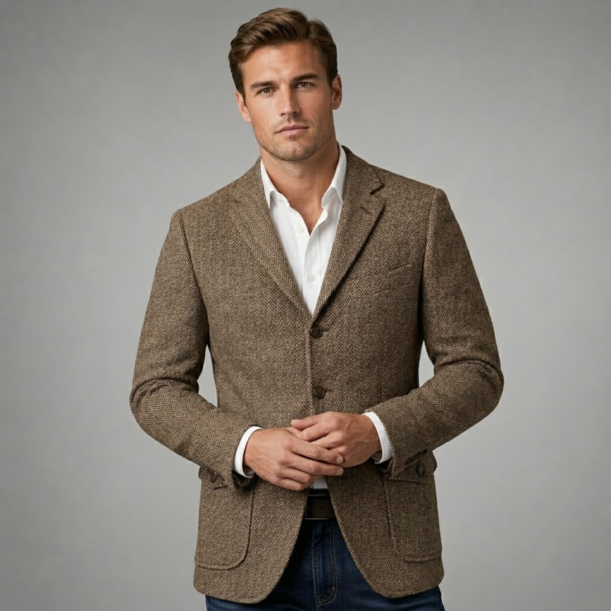 The Siena Men’s Single Breasted Fishbone Tweed Blazer Jacket