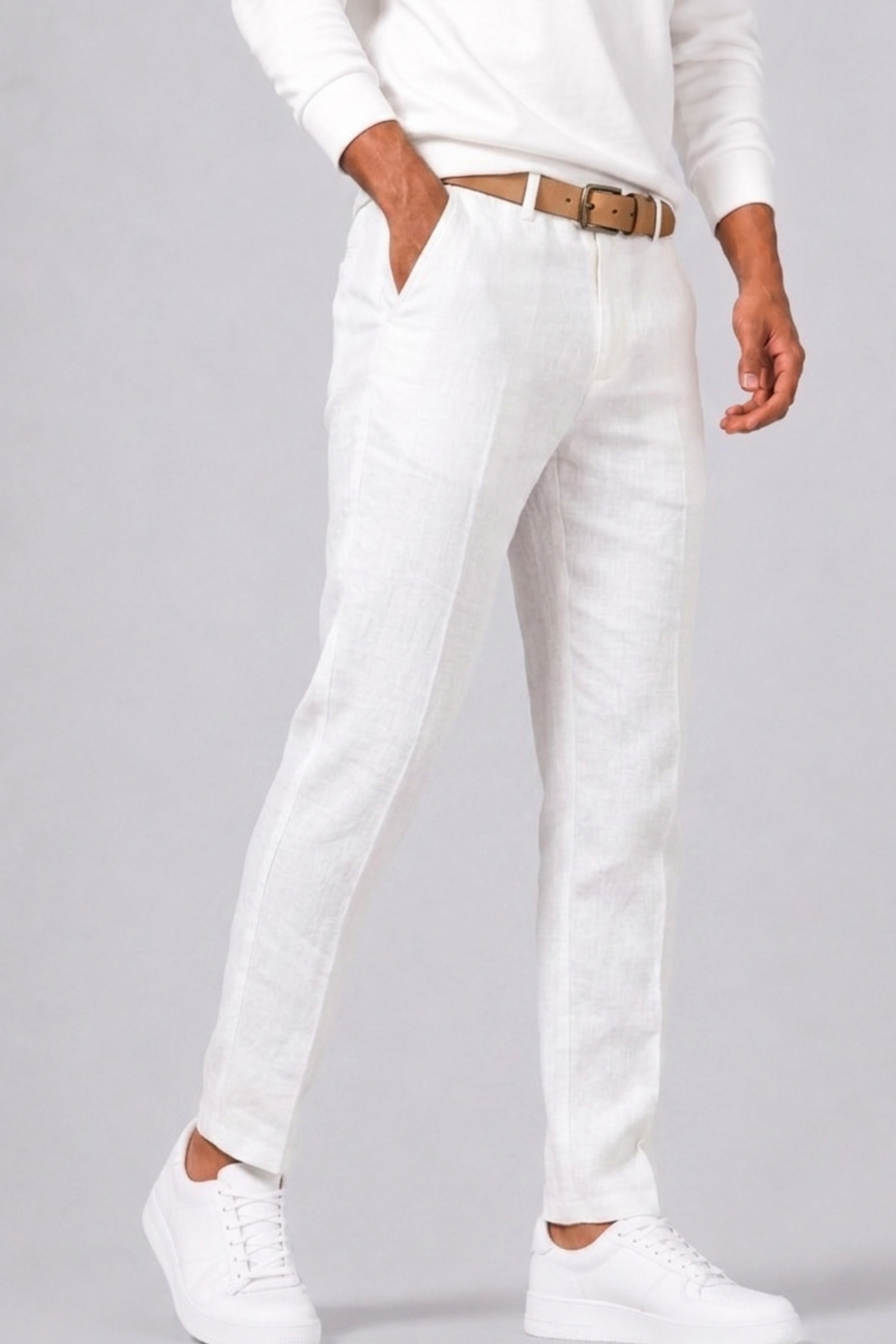 Men's Linen Trousers with Straight Cut and Side Pockets