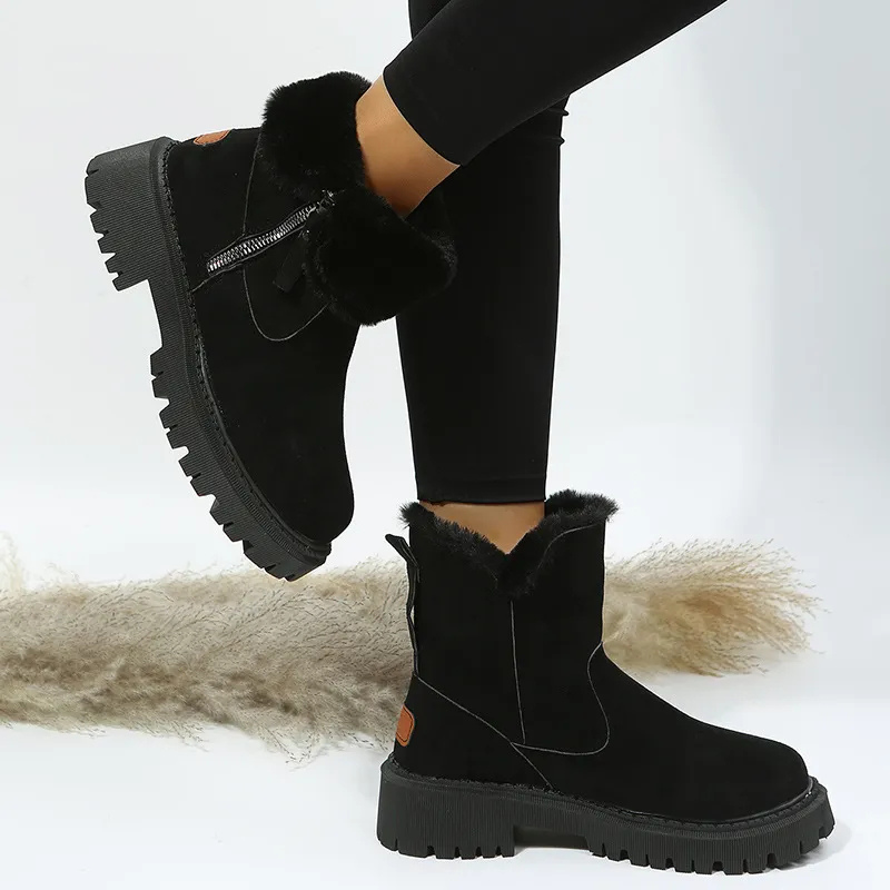 Ladies' Suede Boots with Fur Trim