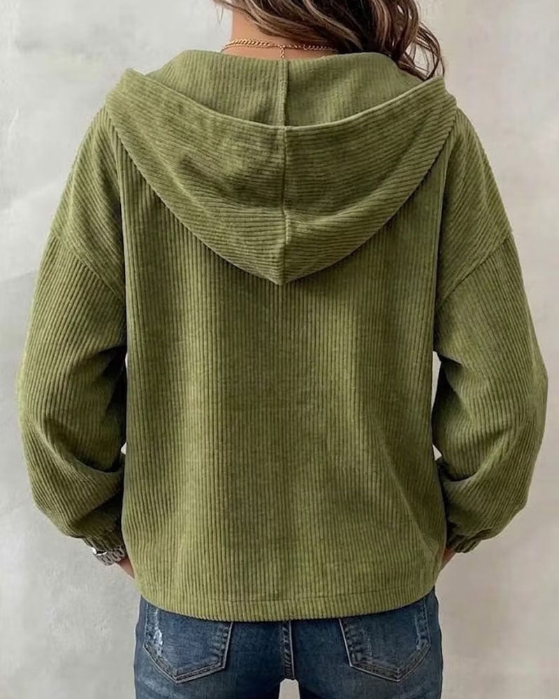 Relaxed Hooded Coat with Button Pockets