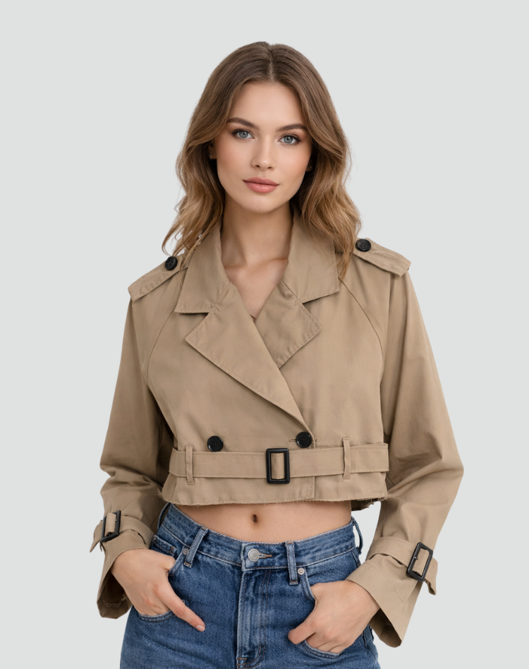 Ladies' Short Fit Cotton Trench Coat
