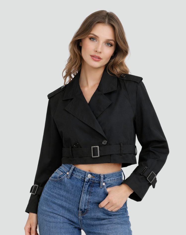 Ladies' Short Fit Cotton Trench Coat