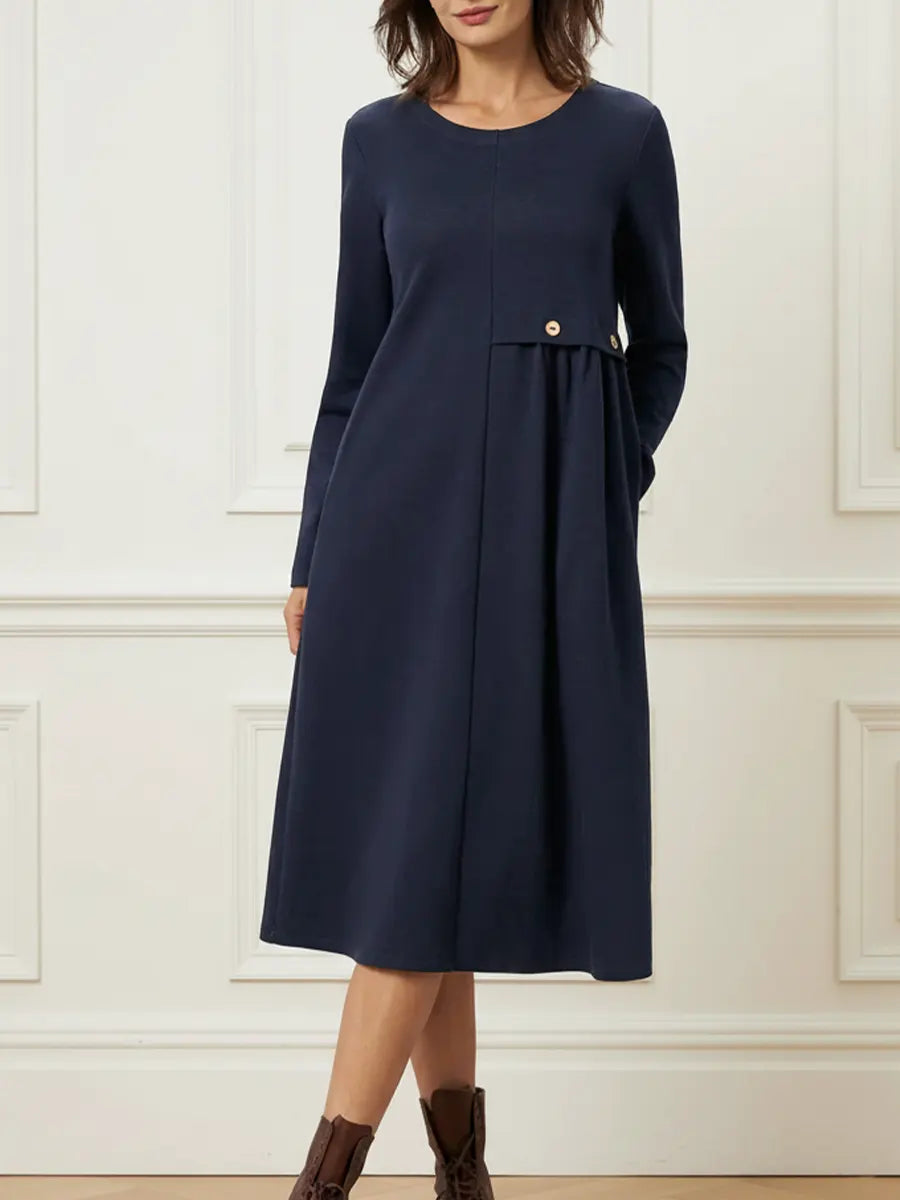 Long Sleeve Round Neck Midi Dress for Women