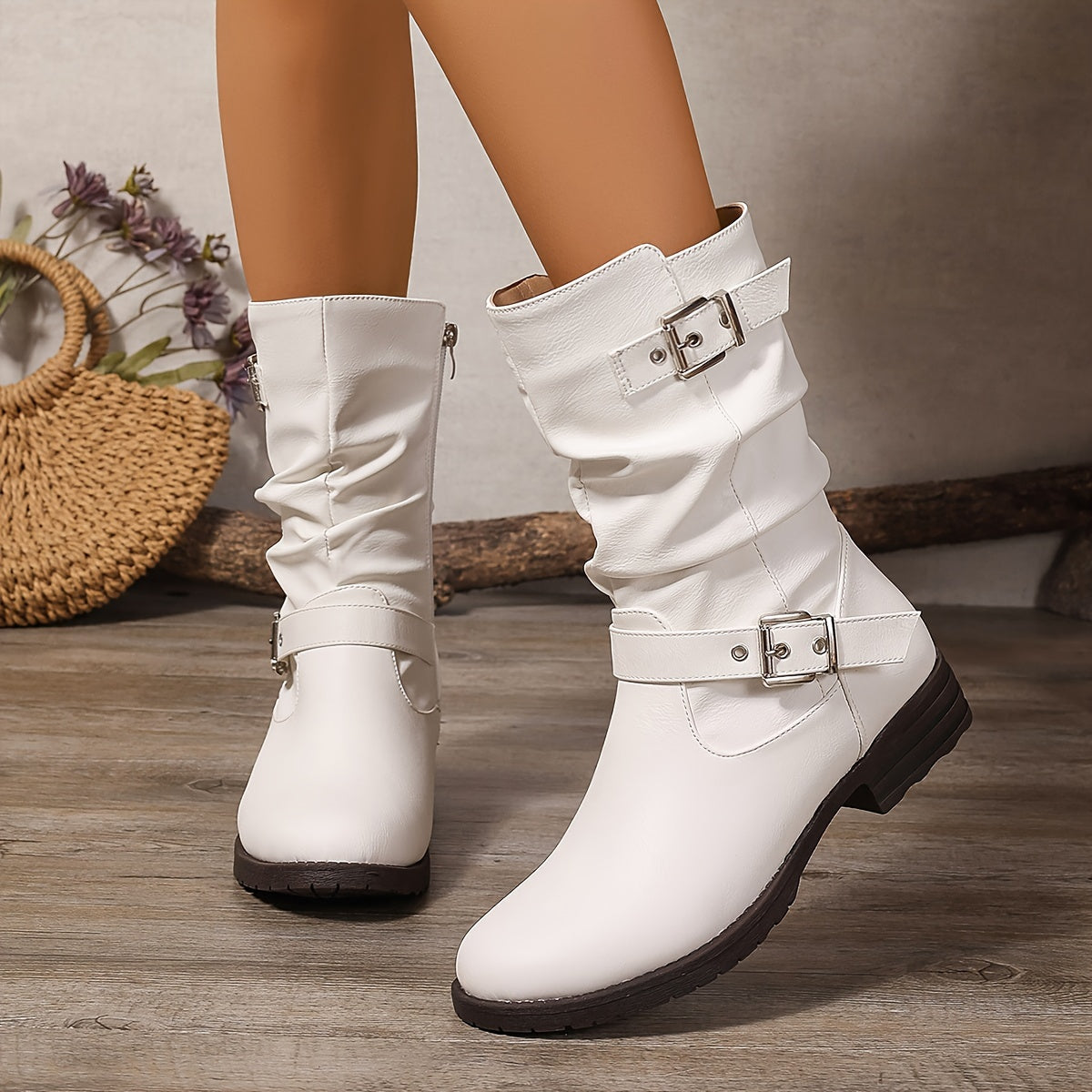 Margaux | Mid-Calf Slouch Buckle Boots