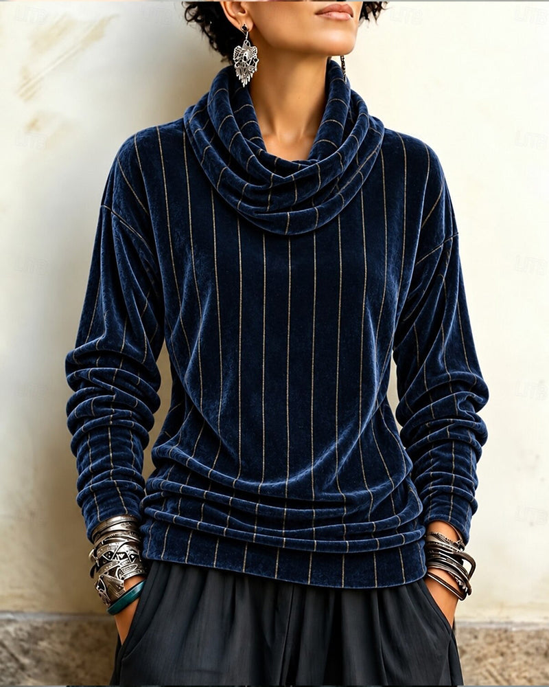 Fashionable Striped Cowl Neck Top