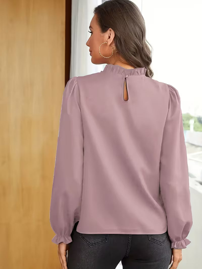 Women's Ruffled Collar Blouse with Puff Sleeves and Loose Fit Cuffs