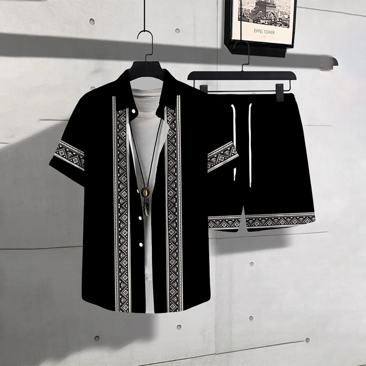 The Waterfall Park Men’s Trendy Print Set – Shirt & Shorts