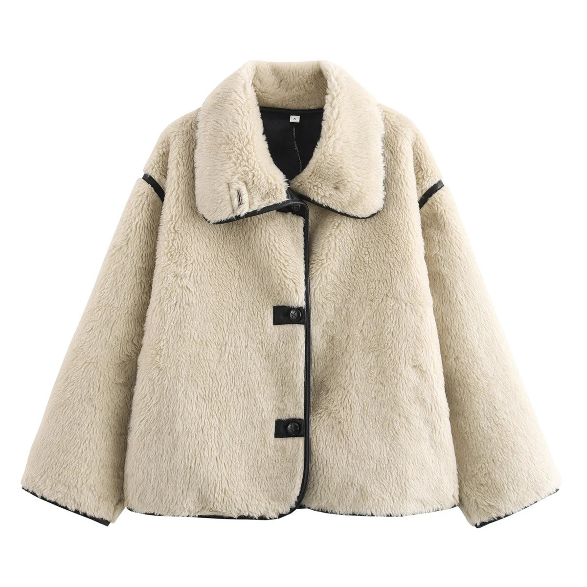 Cozy Teddy Jacket with Oversized Collar and Button Details