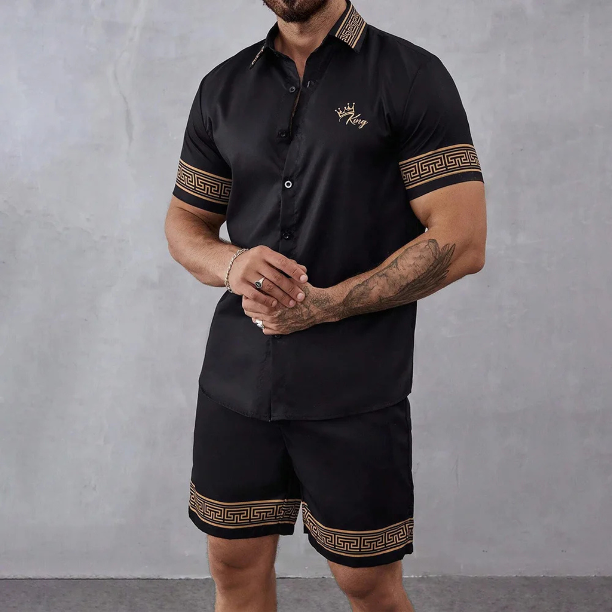 The Waterfall Park Men’s Trendy Print Set – Shirt & Shorts