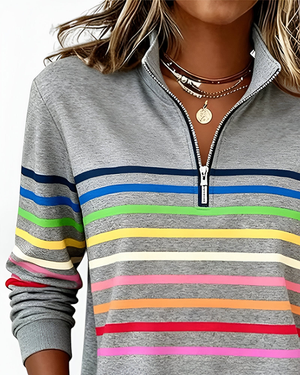 Kira | Cozy Striped Zip-Up Sweater